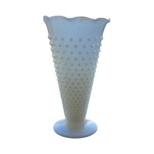 Vintage Milk Glass Brody Indiana Glass Company Fenton Ruffle Rim Hobnail Vase